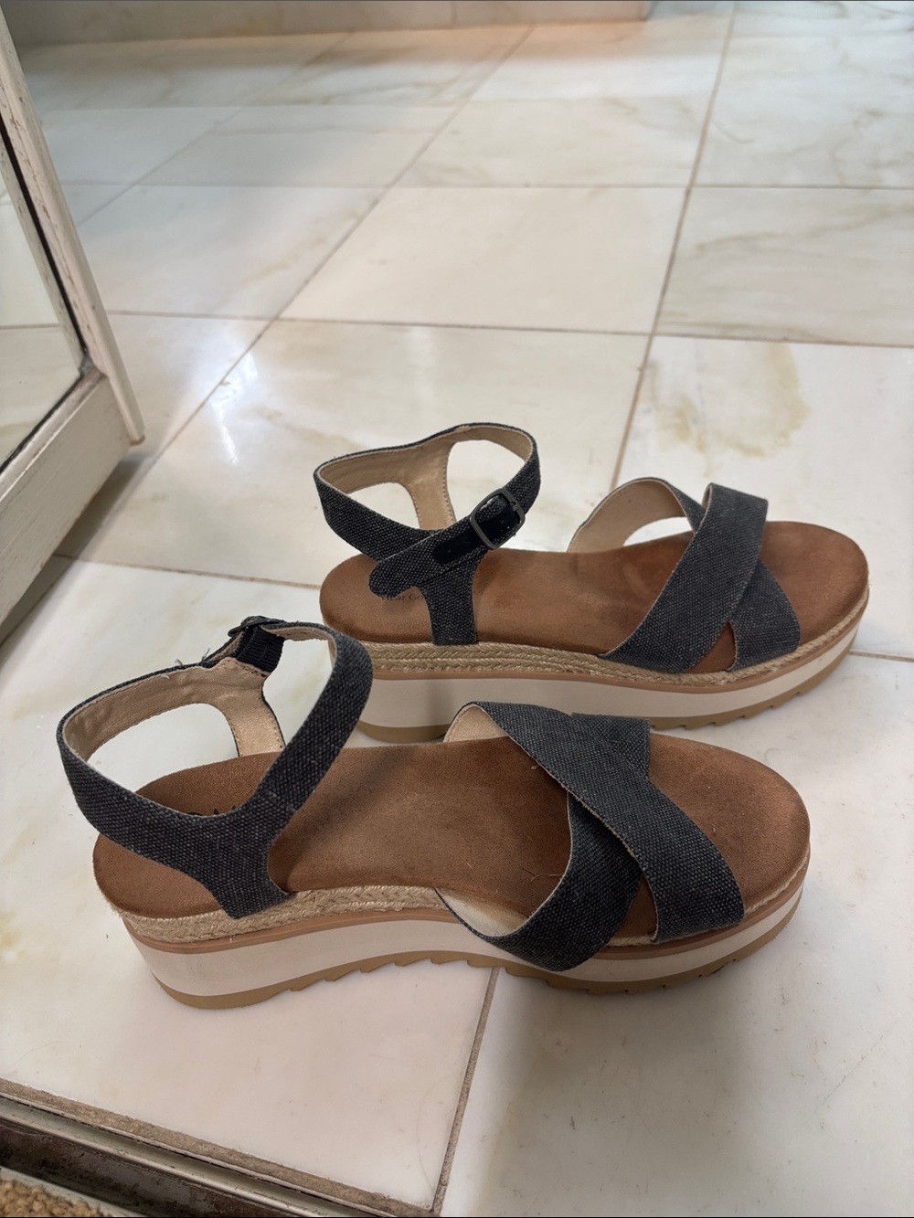 Toms Grey Platform Ankle-Strap Sandals